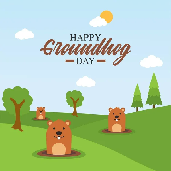 Happy Groundhog Day Vector Illustration Suitable Greeting Card Poster Banner — Stock Vector