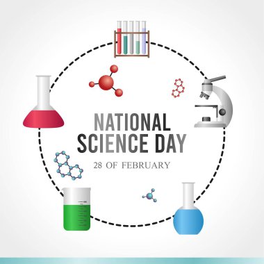 Ulusal Bilim Günü Vektör İllüstrasyonu. Tebrik Kartı, Poster ve Bayrak İçin Uygun.