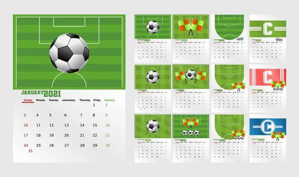 Fútbol Temas Calendario 2021 Vector Ilustración Conveniente Para Cartel Bandera — Archivo Imágenes Vectoriales