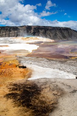 Yellowstone Ulusal Parkı 'ndaki Mamut Kaplıcaları Terasları, Wyoming, dikey
