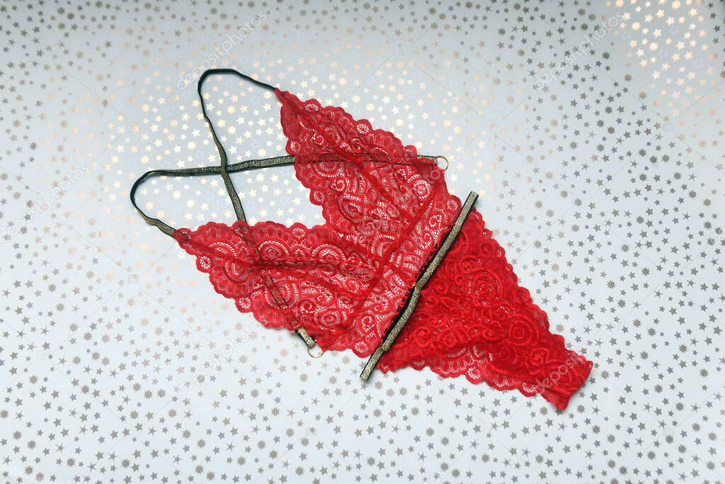 Christmas flat lay with underwear in New Year's decor