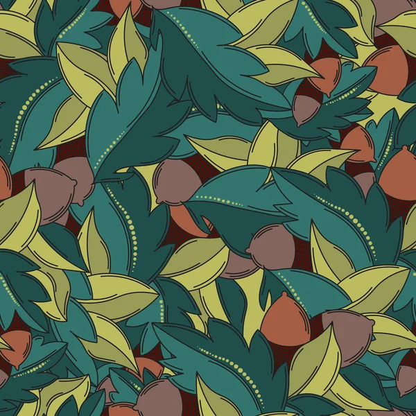アコーンと葉のシームレスなパターン — ストックベクタ