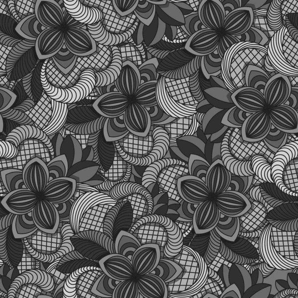 Contours Noirs Fleurs Motif Sans Couture — Image vectorielle