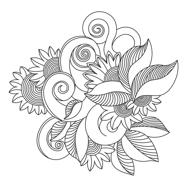 Doodle Flores Colorir Página Livro — Vetor de Stock