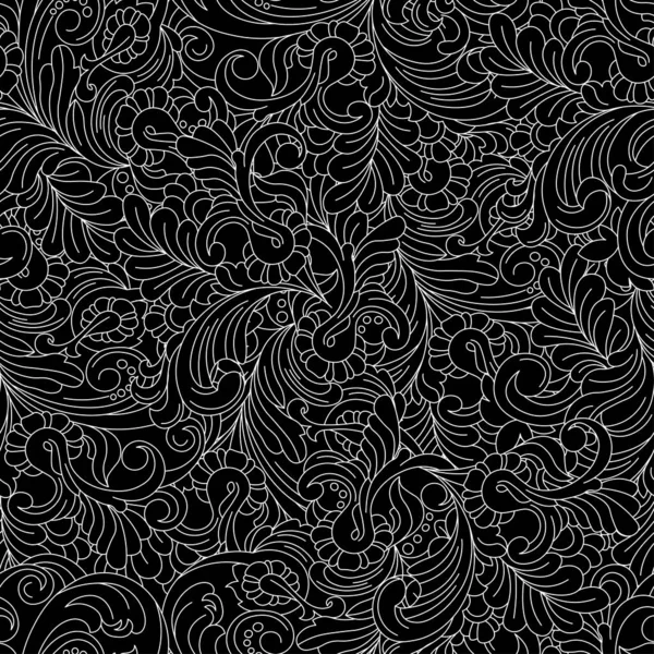 Motif Sans Couture Noir Curlicues — Image vectorielle