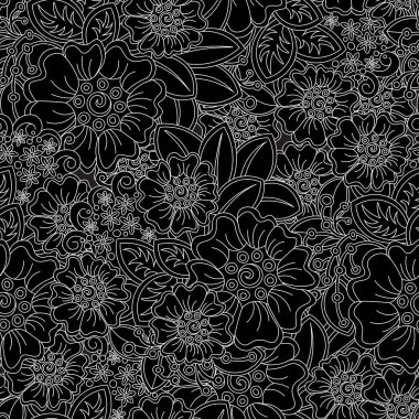 siyah monokrom çiçekleri dikişsiz desen