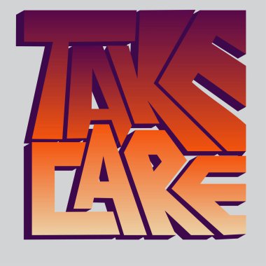 Kendine iyi bak. Eşsiz hacimsel gradyan harflerle bir kare şeklinde izole edilmiş vektör harfleri. Tişörtlere, etiketlere, afişlere, çantalara yazdırmak için parlak desenler.