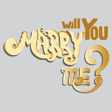Benimle evlenir misin? Özgün altın harflerle, gölgeli ve röfleli ifadeler. Çıkartmalara, posterlere, tişörtlere yazı yazmak için izole edilmiş romantik harfler.