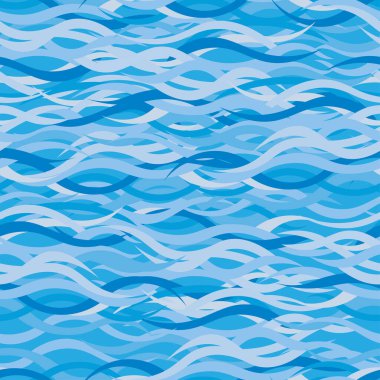Yatay yönlü mavi dalgalı kusursuz vektör deseni