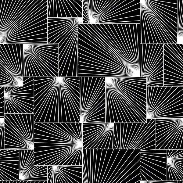 Çizgili karelerle kusursuz vektör soyut deseni. Siyah arkaplanda beyaz çizgiler