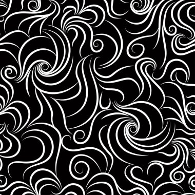 Siyah arkaplanda beyaz bukleli kusursuz vektör deseni