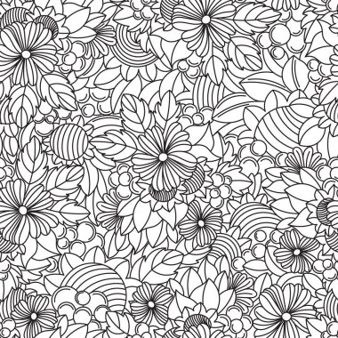 Yetişkinler için kusursuz bir çiçek boyama kitabı. vektör çiçekleri, yapraklar ve meyveler