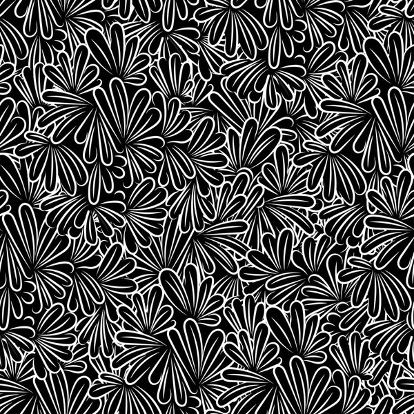 Motif Monochrome Vectoriel Sans Couture Avec Des Pétales Fleurs Noir — Image vectorielle
