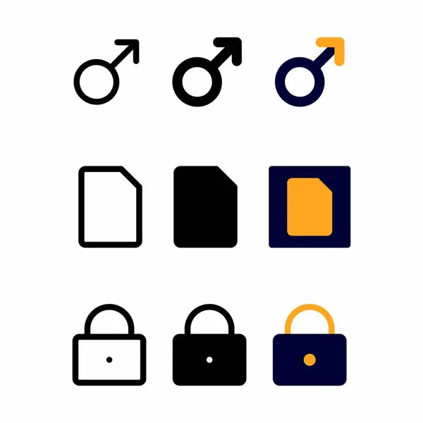 Männliches Gender Icon Set Mit Drei Stilen Für Präsentation Banner — Stockvektor