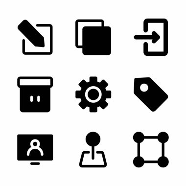 Poster, şablon ve sosyal medya için kabartma biçimine sahip temel simge seti