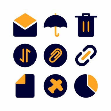 Sunum, pankart ve sosyal medya için düz biçimli temel simge seti