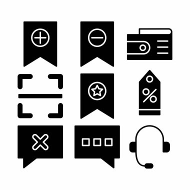 Sunum ve pankart için glyph biçimli e-ticaret simgesi seti