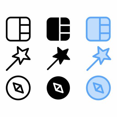 Web sitesi ve kullanıcı arayüzü için üç biçimli yerleşim simgesi