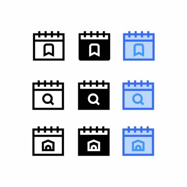 Tarih simgesini üç biçim zamanı ve tarih işareti sembolleri ve olay hatırlatıcısı ile işaretle, takvim simgeleri ayarlandı