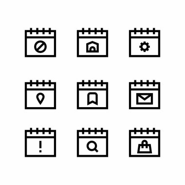 Takvim simgesi saat ve tarih belirleme işareti sembolleri ve olay hatırlatıcı satır biçimi