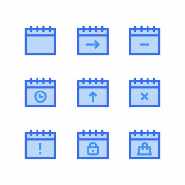 Takvim simgesi saat ve tarih belirleme işareti sembolleri ve olay hatırlatıcı mavi biçimi