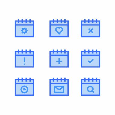 Takvim simgesi saat ve tarih belirleme işareti sembolleri ve olay hatırlatıcı mavi biçimi