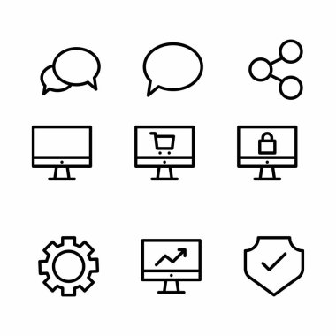 poster, pankart ve sosyal medya için ana hatlı simge seti