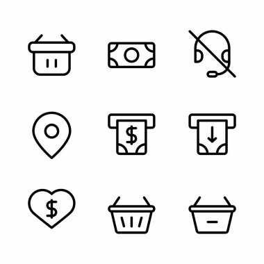 Sunum, bayrak ve sosyal medya için özet biçimli e-ticaret simgesi seti