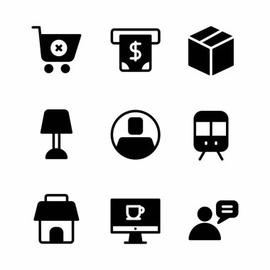 Poster, bayrak ve sosyal medya için kabartma biçimine sahip ecommerce simgesi seti