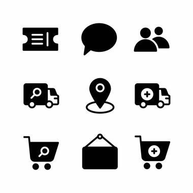 Sunum, bayrak ve sosyal medya için kabartma biçimine sahip alışveriş simgesi seti