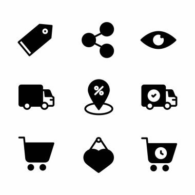 Sunum, poster ve sosyal medya için glyph biçimli ecommerce simgesi seti