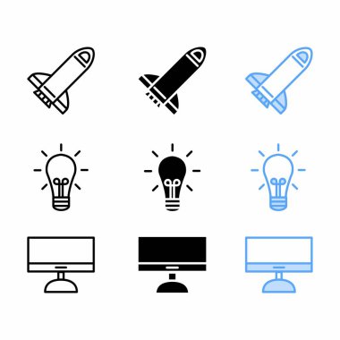 Sunum için üç biçimli roket simgesi