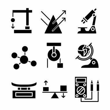 Sunum, poster, afiş ve sosyal medya için glyph biçimi ile bilim simgesi seti