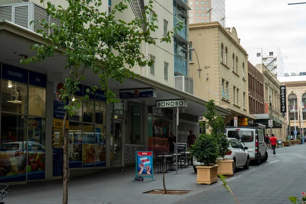 Uma Vista Cidade Adelaide Dos Edifícios Das Empresas Arte Velha — Fotografia de Stock