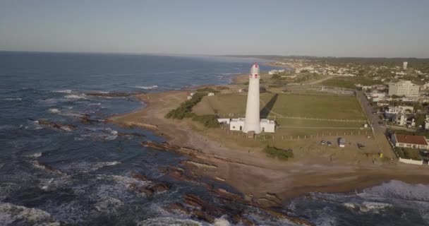 Légi Kilátás Világítótorony Uruguay Város Rocha Paloma — Stock videók