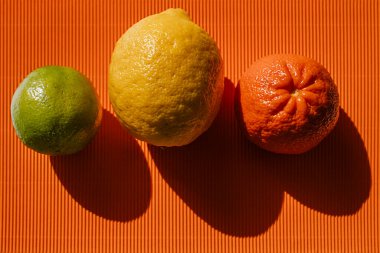 Renkli arka planda turuncu, portakal ve portakal dilimleri. Metnin altında bir yer var.