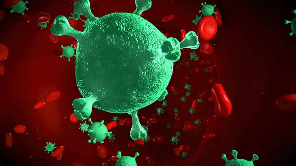 Enfermedad por Coronavirus Infección por COVID-19 en sangre humana. Animación médica. — Foto de Stock