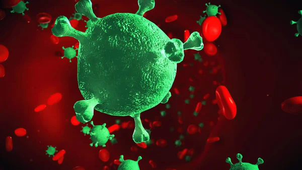 Enfermedad por Coronavirus Infección por COVID-19 en sangre humana. Animación médica. Renderizado 3D — Foto de Stock