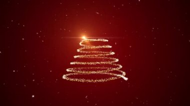 Mutlu Noeller Ağaç Işığı Animasyon Kar Taneleri Kırmızı Arkaplan 3D görüntüleme
