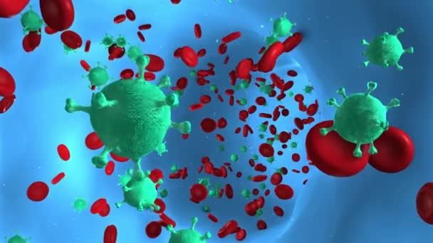 Células virales en una arteria, fluyen dentro del cuerpo. 3d renderizar — Vídeos de Stock