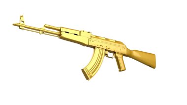 Klasik Sovyet AK makineli tüfeği. Altın saldırı tüfeği AK-47. Altın silah.