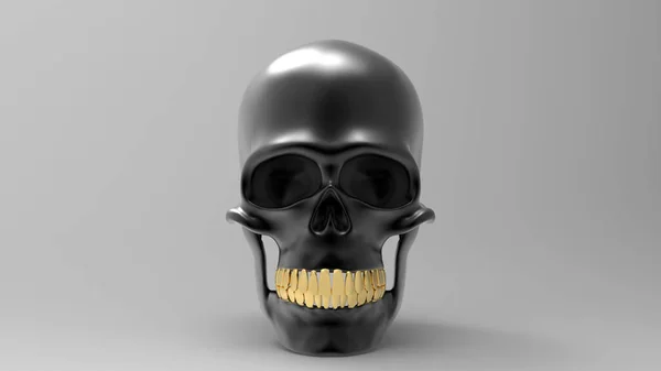 Renderizar Cara Completa Cráneo Negro Con Dientes Oro —  Fotos de Stock