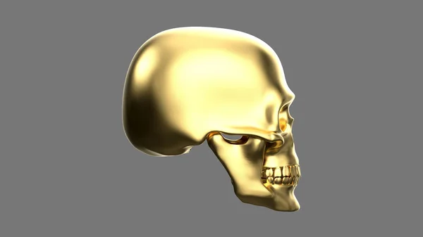 Totenkopf Profil Isoliert Auf Grauem Hintergrund Rendern Goldschädel — Stockfoto