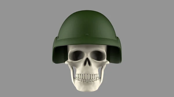 Render Rosto Completo Crânio Capacete Militar Fundo Cinza — Fotografia de Stock