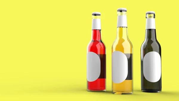 Hacer Botellas Cerveza Sobre Fondo Amarillo Diseño Moderno Fondos Para — Foto de Stock