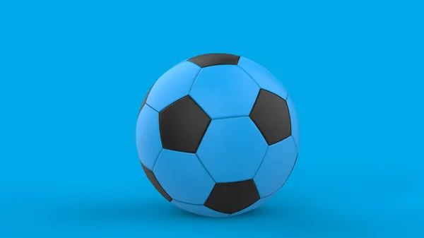 空白蓝皮足球造型 前视镜 3D渲染 空荡荡的足球场 与世隔绝 — 图库照片