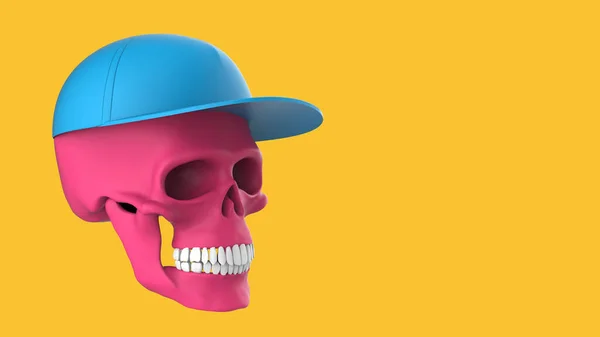 Human Skull Cap Isolated Yellow Background Render Pink Skull Pop — Stock Photo, Image