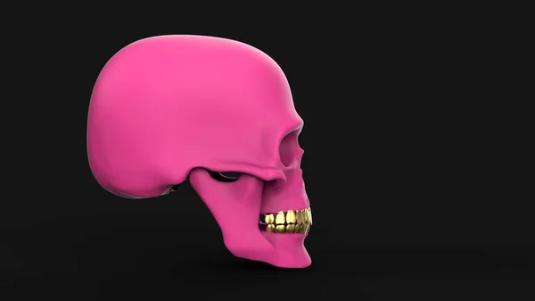 Teschio Profilo Isolato Fondo Nero Teschio Rosa Rendering Con Denti — Foto Stock