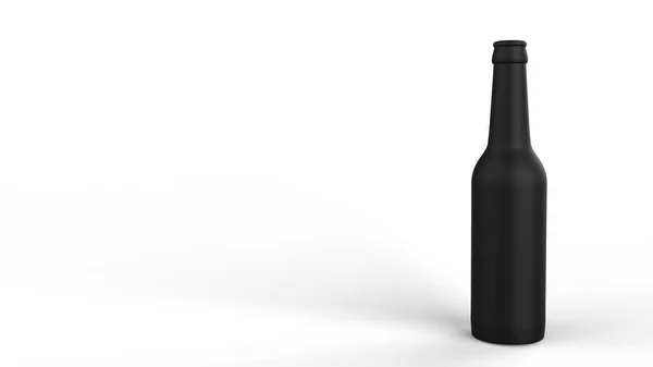 3Dは白い背景に黒ビールボトルをレンダリングします モダンなデザイン キッチンインテリアの背景 — ストック写真