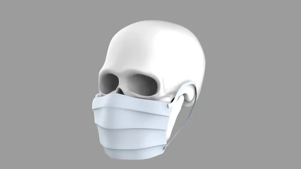 头戴口罩的骷髅3D渲染骷髅 与Covid 19大流行病有关的图像 — 图库照片
